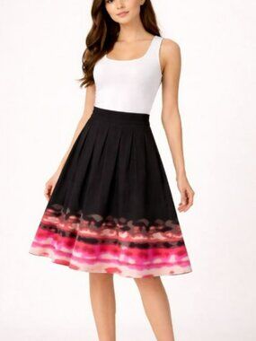 Tahari Black Midi Skirt with Pink Ombre Border